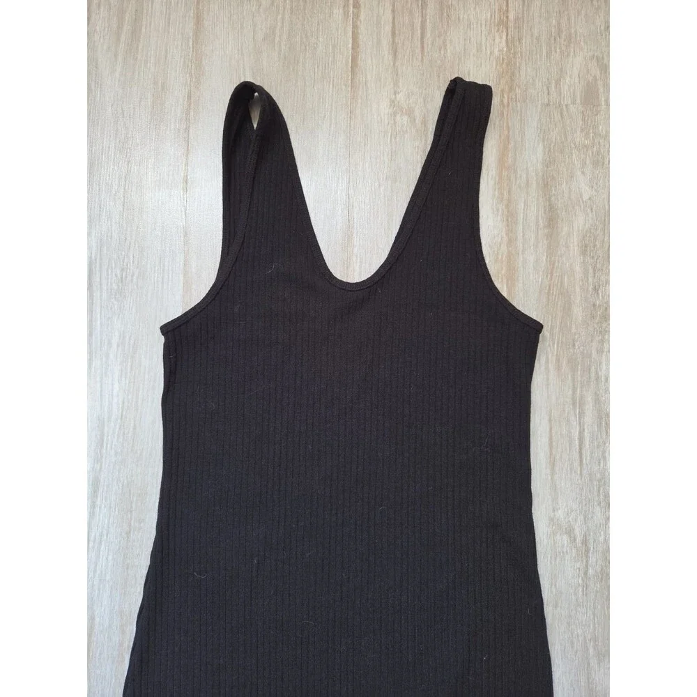 Abercrombie & Fitch Black Ribbed V Neck Side Slit Maxi Tank Dress Size S EUC
